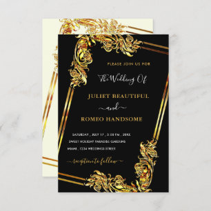 Your Own Design Art Black Gold Wedding Invitation