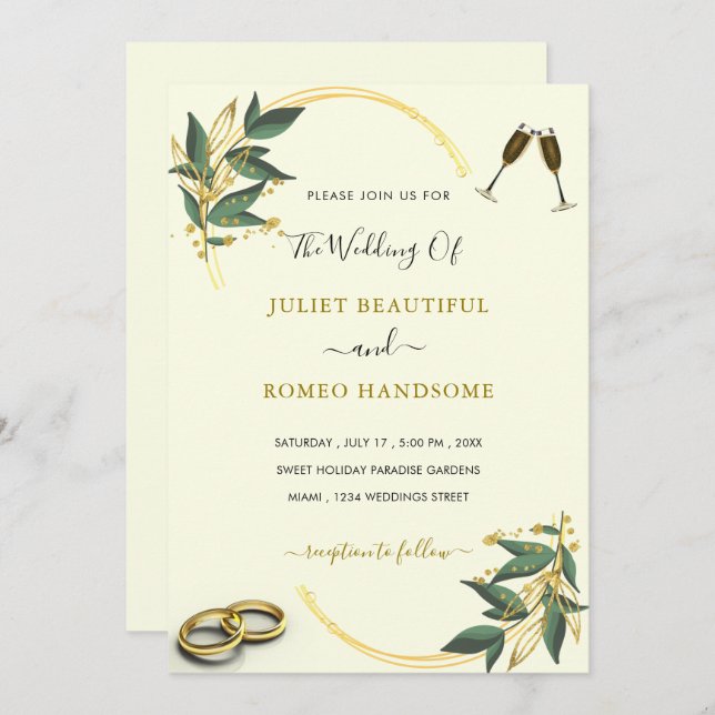 Your Own Design Leaves Gold Wedding Invitation (Front/Back)