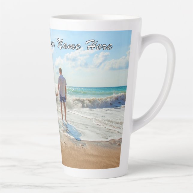 Your Own Design Photo Latte Mug with Custom Text (Right)