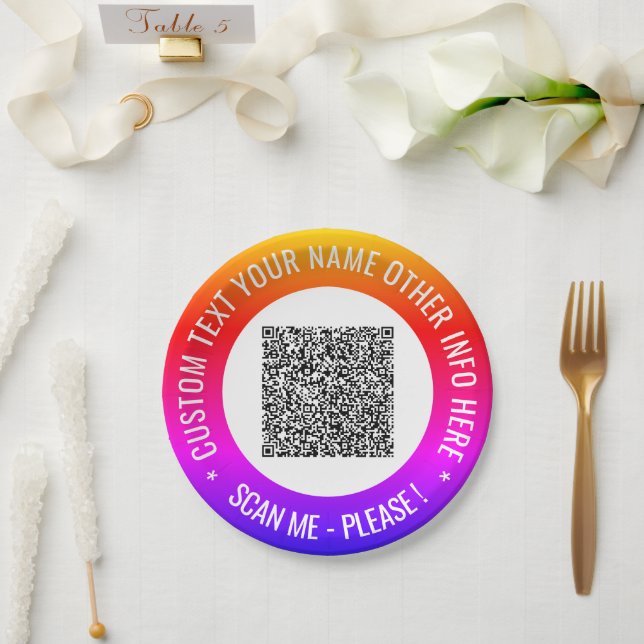 Your Own Design QR Code Custom Text Paper Plates (Wedding)