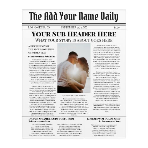 Your Own Front Page News Story Photo Personalized Acrylic Print