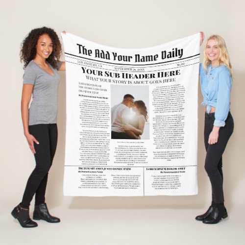 Your Own Front Page News Story Photo Personalized Fleece Blanket