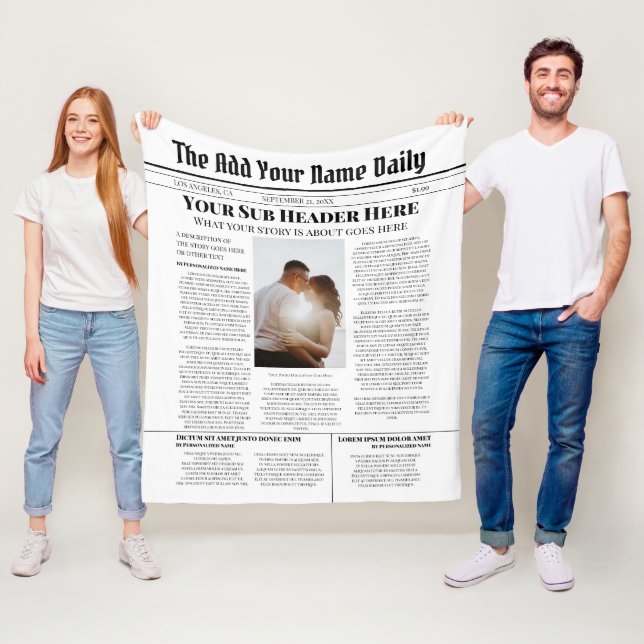 Your Own Front Page News Story Photo Personalized Fleece Blanket (In Situ)