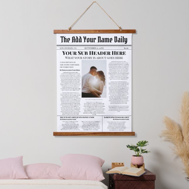 Your Own Front Page News Story Photo Personalized Hanging Tapestry (Bedroom)