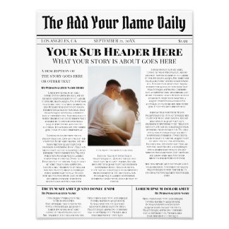 Your Own Front Page News Story Photo Personalized Print