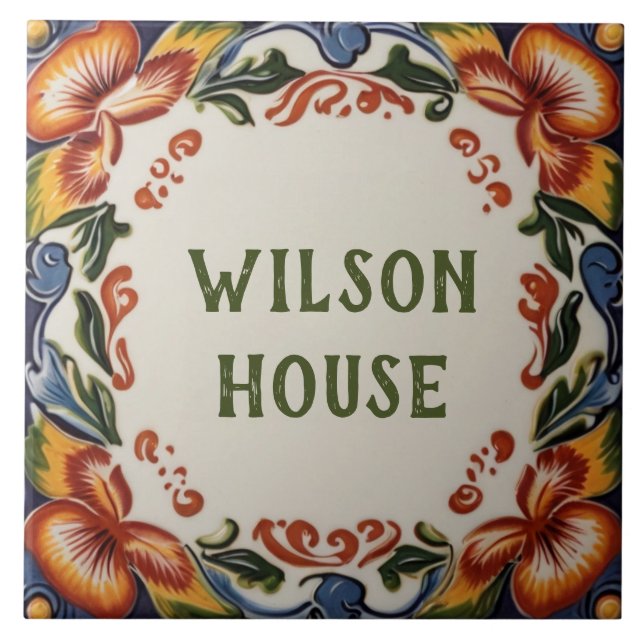 Your Own House Name Plate Hawaii Floral Plaque Ceramic Tile (Front)