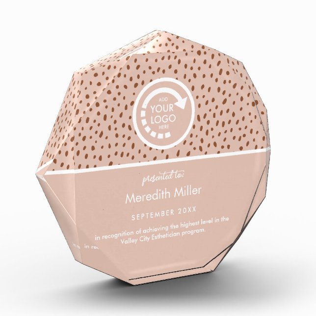 YOUR OWN LOGO Beige & Boho Brown Dots Acrylic Award (Left)