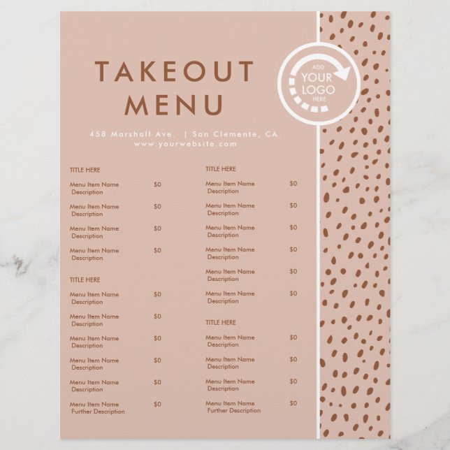 YOUR OWN LOGO Beige & Boho Brown Takeout Menu Flyer (Front)