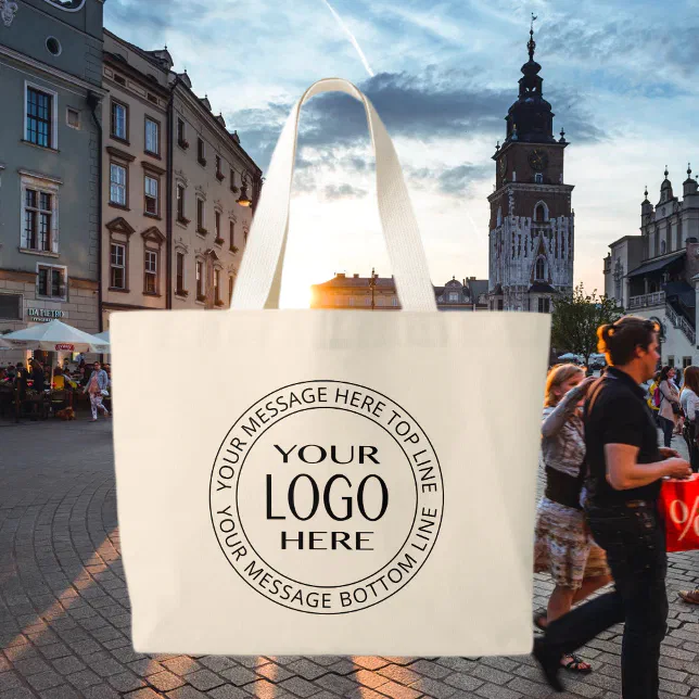 Your Own Logo & Customizable Circular Text Large Tote Bag | Zazzle
