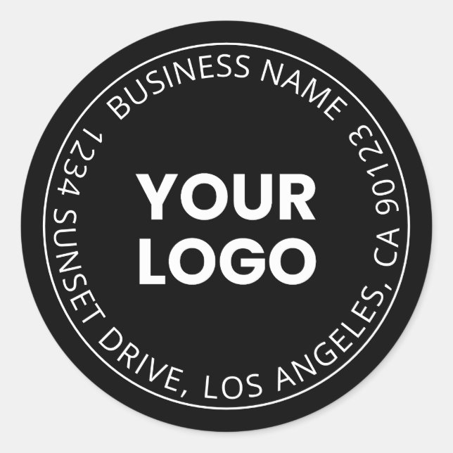 Your Own Logo & Editable Circular Text Black White Classic Round Sticker (Front)