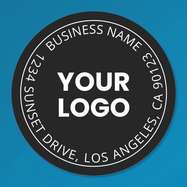 Your Own Logo & Editable Circular Text Black White Classic Round Sticker (Creator Uploaded)