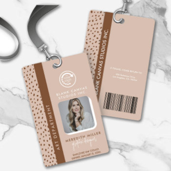 Your Own Logo Trendy Beige Boho Brown Employee Id Badge by freshpaperie at Zazzle