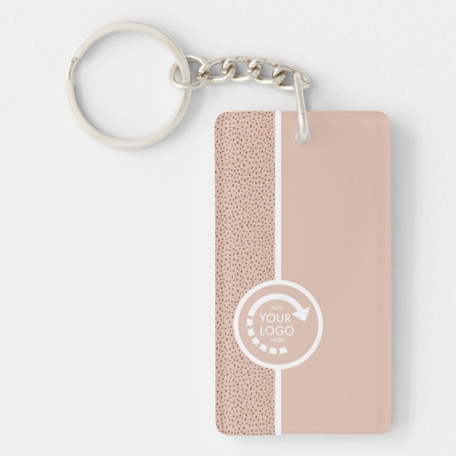 YOUR OWN LOGO with QR CODE Beige & Terracotta Keychain (Front)