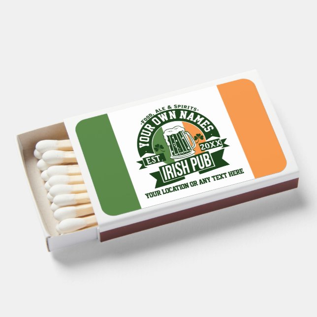 Your Own Name Irish Pub | Custom St Patricks Day Matchboxes (Front Open)
