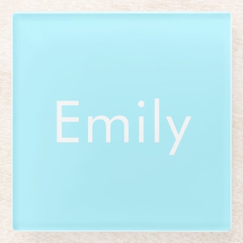 Your Own Name or Word  Soft Sky Blue Glass Coaster