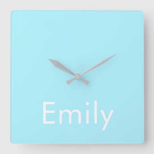 Your Own Name or Word  Soft Sky Blue Square Wall Clock