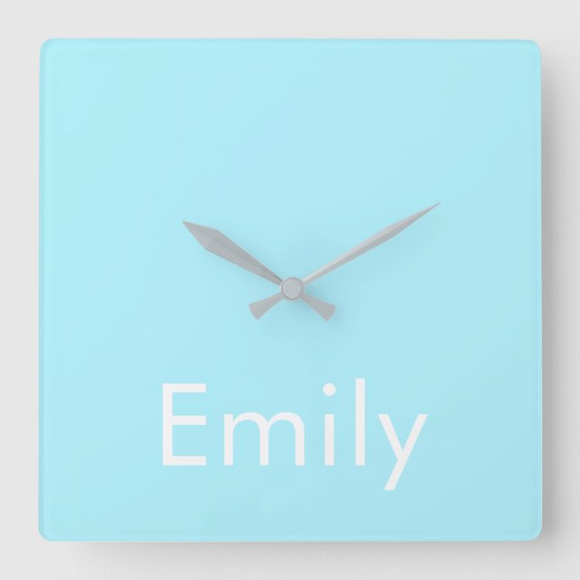 Your Own Name or Word | Soft Sky Blue Square Wall Clock (Front)