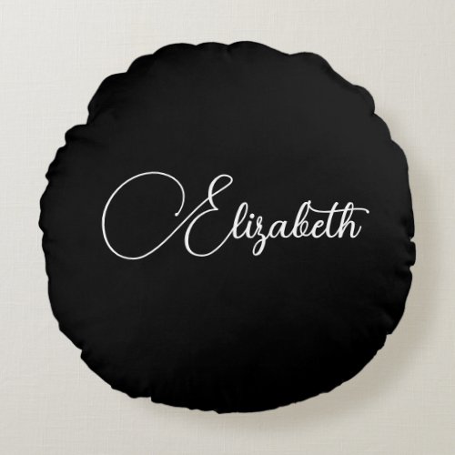 Your Own Name Or WordBlack And White Typography Round Pillow