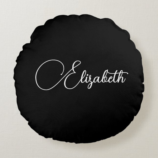 Your Own Name Or WordBlack And White Typography Round Pillow (Front)