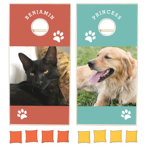 Your Own Pet Photos Cat VS Dog Name Cornhole Set