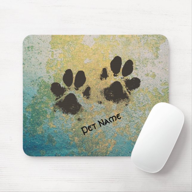 Your Own Pet's Paw Prints on Painted Concrete Mouse Pad (With Mouse)