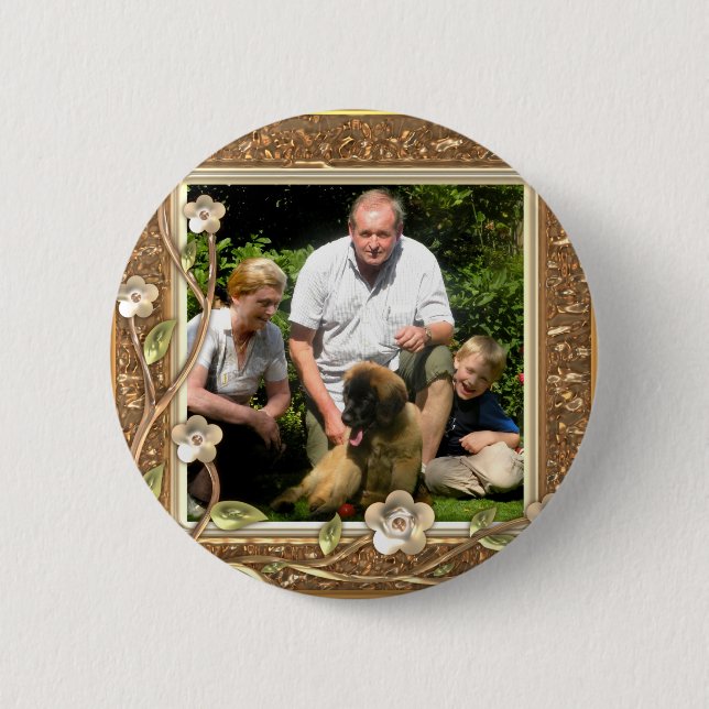 Your own photo in a Golden Flowers Frame! - Button (Front)