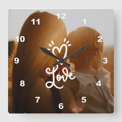 Your Own Photo Love Heart White Square Wall Clock