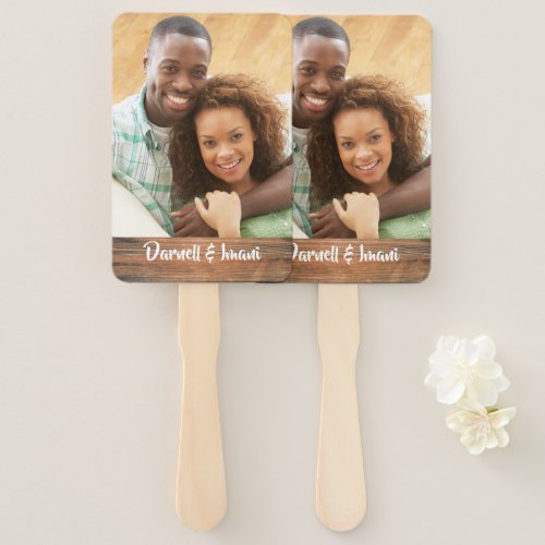 Your Own Photo Rustic Monogrammed Wedding Hand Fan