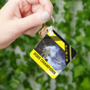 Your Own Photos and Text Yellow and Black Modern Keychain