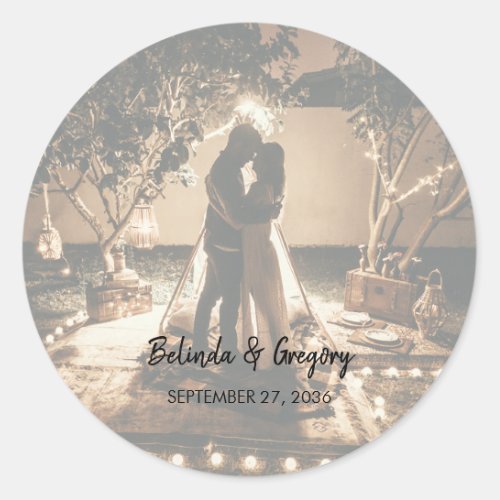 Your Own Photos Faded Wedding Classic Round Sticker