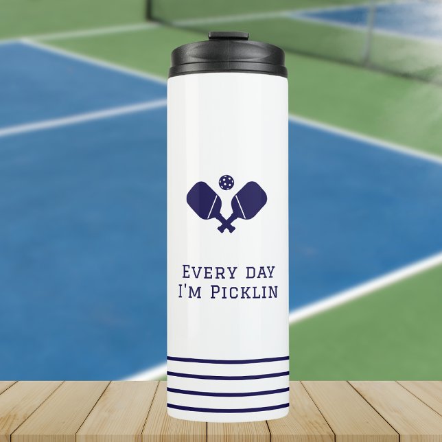 Your own pickleball quote or saying  thermal tumbler (Pickleball quote thermal tumbler travel mug for him with a pickelball court in the background)