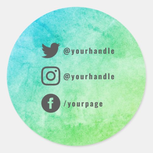 Your Own social media watercolour bright green Classic Round Sticker