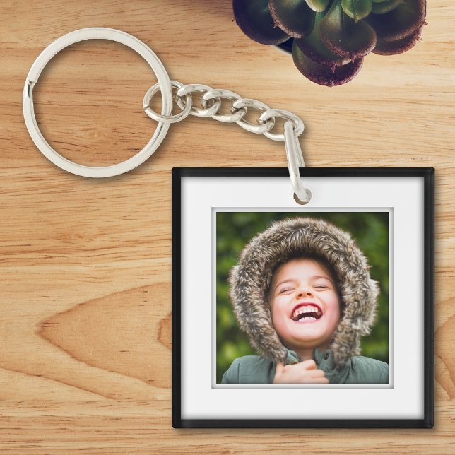 Your Own Square 2 Photo Framed Black Shadow Inlay Keychain (Creator Uploaded)