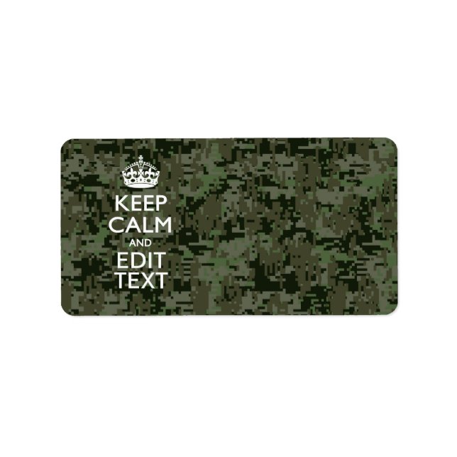 Your Own Text Digital Camo Woodland Keep Calm Label (Front)