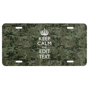 Your Own Text Digital Camo Woodland Keep Calm License Plate