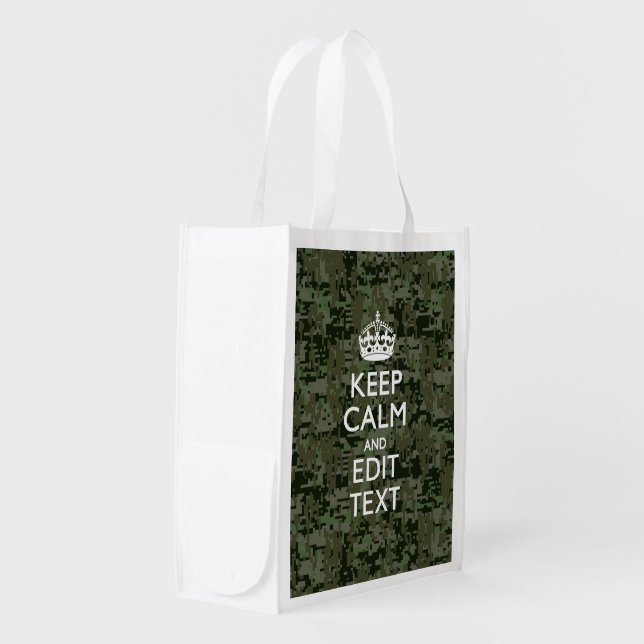 Your Own Text Digital Camo Woodland Keep Calm Reusable Grocery Bag (Front Side)