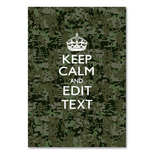 Your Own Text Digital Camo Woodland Keep Calm Table Number (Front)