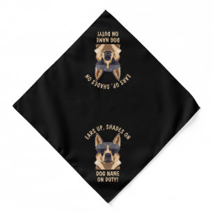 Your Own Text, Ears Up Shades On Dog Name On Duty Bandana