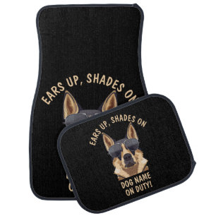 Your Own Text, Ears Up Shades On Dog Name On Duty  Car Floor Mat