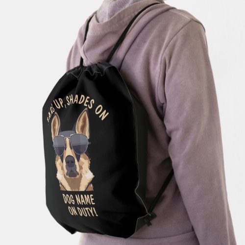 Your Own Text Ears Up Shades On Dog Name On Duty  Drawstring Bag