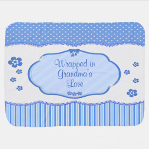 Your Own Text Wrapped in Grandma's Love Blue Baby Blanket