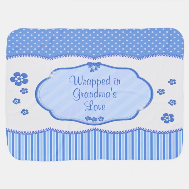 Your Own Text Wrapped in Grandma's Love Blue  Baby Blanket (Horizontal)