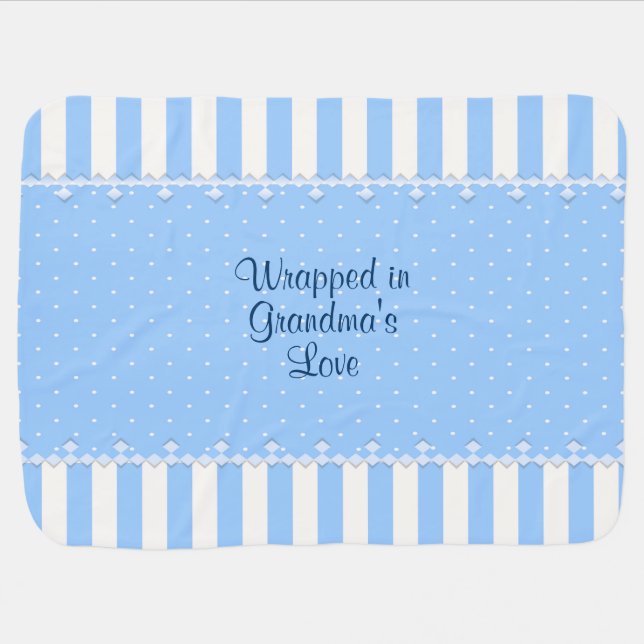 Your Own Text Wrapped in Grandma's Love Blue Baby Blanket (Horizontal)