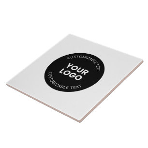 Your Own Uploaded Business Logo w/Editable Text Ceramic Tile