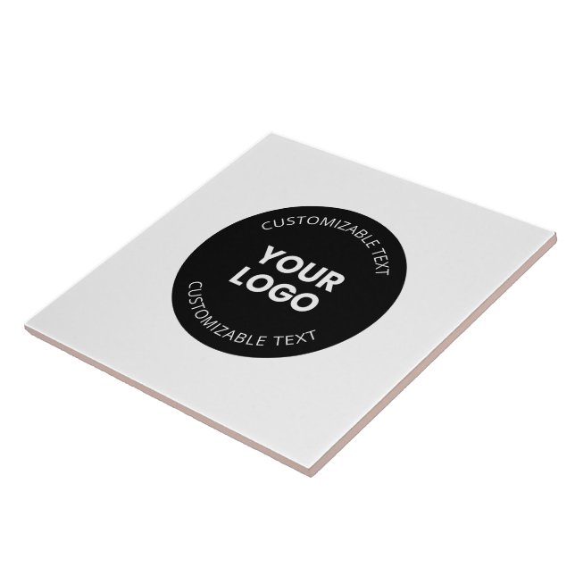 Your Own Uploaded Business Logo w/Editable Text Ceramic Tile (Side)