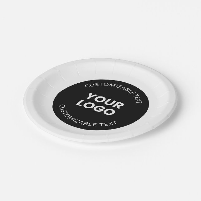 Your Own Uploaded Business Logo w/Editable Text Paper Plates (Angled)