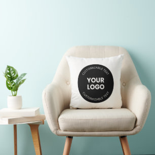 Your Own Uploaded Business Logo w/Editable Text Throw Pillow