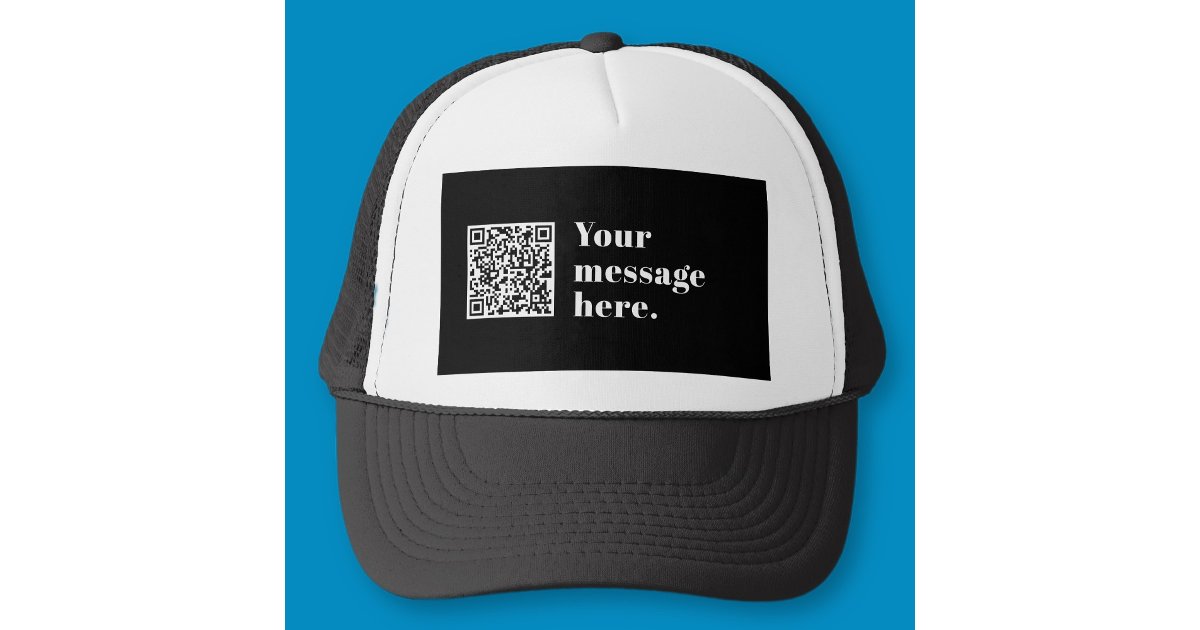 Your own Uploaded QR code & Editable Retro Text Trucker Hat | Zazzle