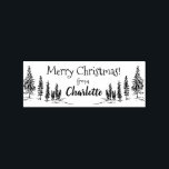 Your Own Vintage Rustic PineTrees Merry Christmas Rubber Stamp<br><div class="desc">Create a elegant and chic statement with your custom name using this special stamp from the Christmas collection designed by JVNO. Perfect for any Christmas the design has a modern character and is elegantly decorated with pine trees on the bottom in a vintage rustic style. Available also as self-inking stamp....</div>