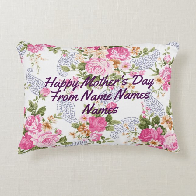 Your own words my word customized text Pink Floral Accent Pillow (Front)